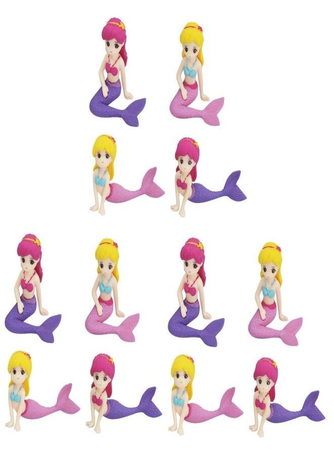 أموسفون مجموعة زينة كعكة على شكل دمية حورية البحر من آموسفن، 12 قطعة - زينة كعكة حفلات أعياد ميلاد البنات - دمى حورية بحر بلاستيكية متعددة الألوان، 2.55-2.95 بوصة - Image 1