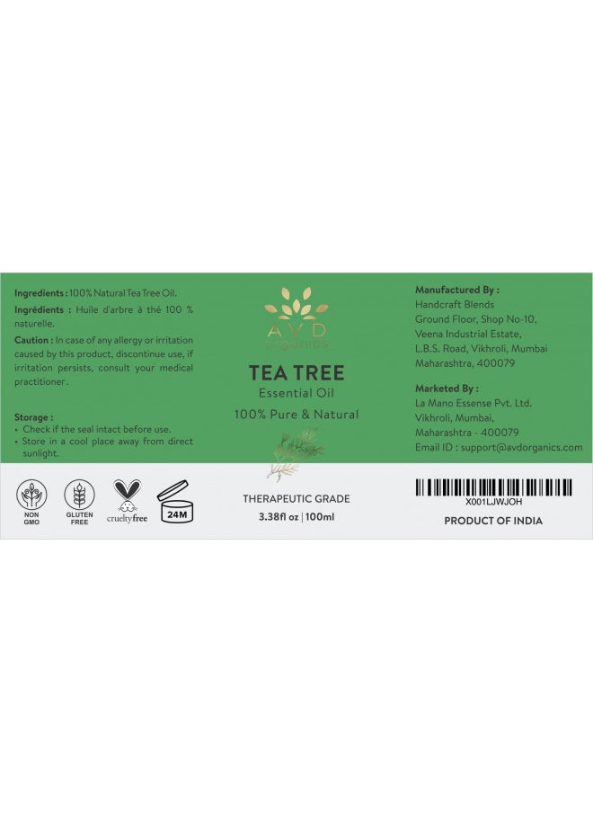 AVD Organics Tea Tree Oil for Skin - 100% Pure and Natural Tea Tree Essential Oil | for Nail Fungus, Face, Aromatherapy, Home Diffusers Carrier Acetite De Limoncill - 3.38 fl. Oz - pzsku/Z0A43601E30977600145CZ/45/_/1728156833/624b9ef0-b7e5-4af3-948b-07ae36c37529