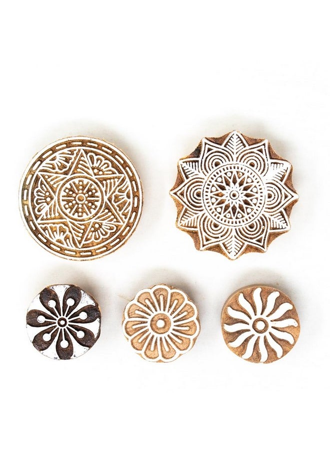 Hashcart Hashcart Wooden Indian Traditional Design Printing Stamps | Set of 5 | Blocks for Printing Saree Border / Dresses / Craft Card Making / Scrapbook / Clay Pottery  - Image 2