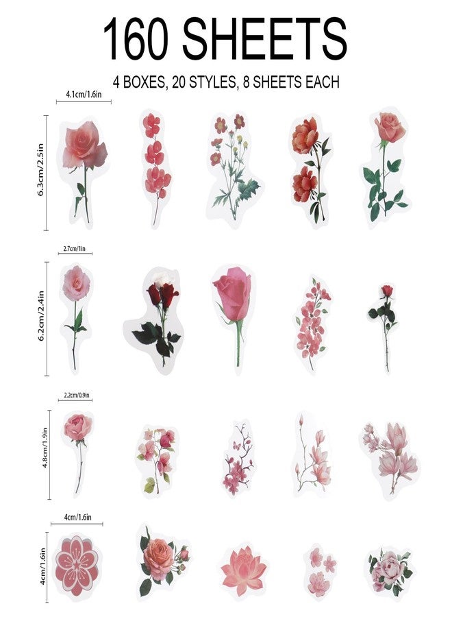 Modixun 160pcs Flower Plant Stickers,20 Patterns PET Transparent Decorative Stickers, Floral Scrapbooking for Craft Album Journal, Style D - Image 2