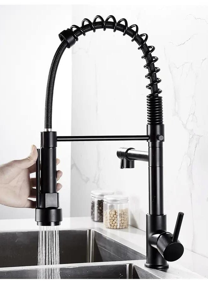 Yalin Matt Black Kitchen Faucet with Pull Down Sprayer single Hole Deck Mount High Arc Spring Kitchen Sink Mixer Tap Modern rv Stainless Steel Single Handle Kitchen Faucet  - Image 1