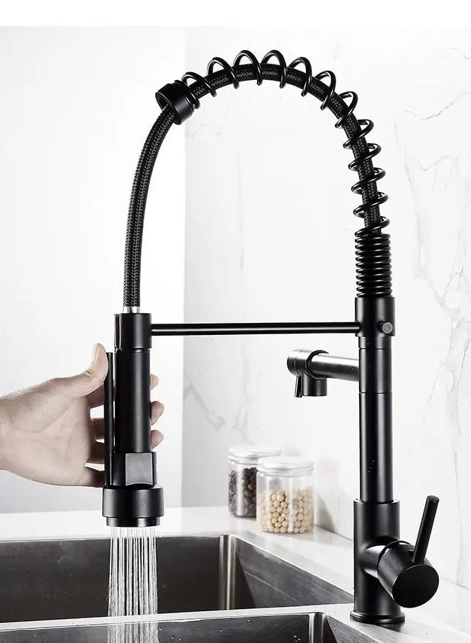 Yalin Matt Black Kitchen Faucet with Pull Down Sprayer single Hole Deck Mount High Arc Spring Kitchen Sink Mixer Tap Modern rv Stainless Steel Single Handle Kitchen Faucet  - Image 2
