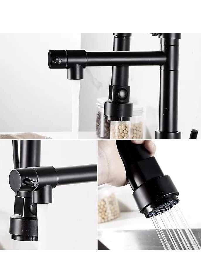 Yalin Matt Black Kitchen Faucet with Pull Down Sprayer single Hole Deck Mount High Arc Spring Kitchen Sink Mixer Tap Modern rv Stainless Steel Single Handle Kitchen Faucet  - Image 3