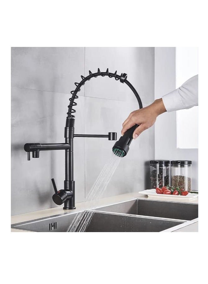 Yalin Matt Black Kitchen Faucet with Pull Down Sprayer single Hole Deck Mount High Arc Spring Kitchen Sink Mixer Tap Modern rv Stainless Steel Single Handle Kitchen Faucet  - Image 4