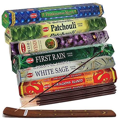 TRUMIRI Hem Incense Sticks Variety Pack #23-120 Insence-Sticks (6 Incents x 20 Insense) + Incense Stick Holder with 6 Most Liked Scents Including Patchouli Dragons Blood White Sage Frankincense-Myrrh - Image 1