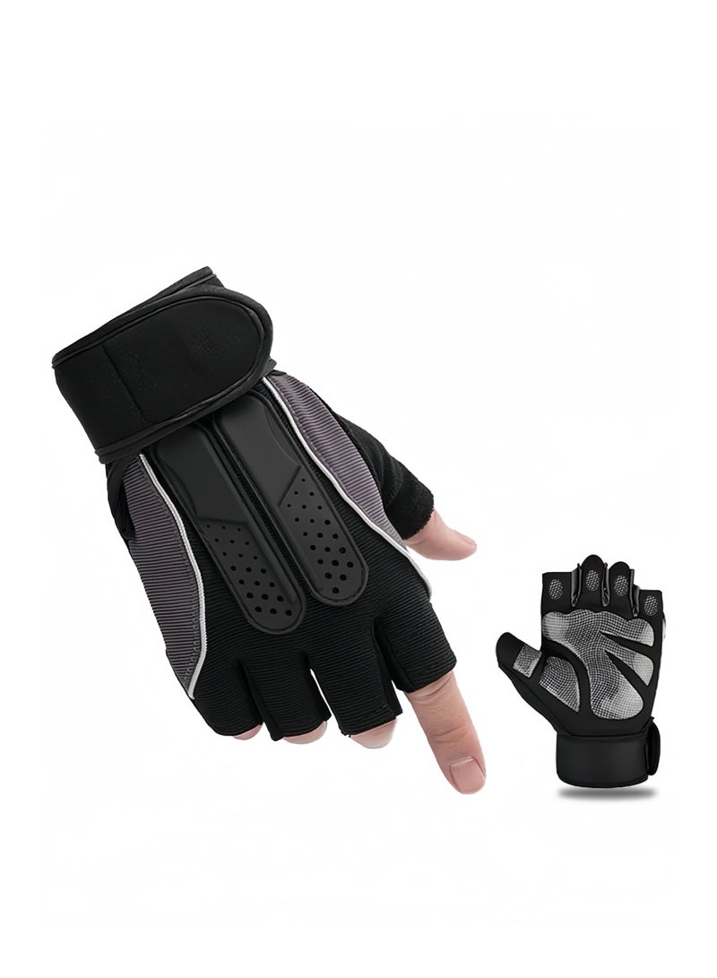 Lee Yon Weightlifting Gloves, Available For Both Men And Women, Non-Slip Silicone And Wrist Support With Adjustable Velcro Straps, Suitable For Fitness Training Weightlifting And Cycling, Black - Image 1