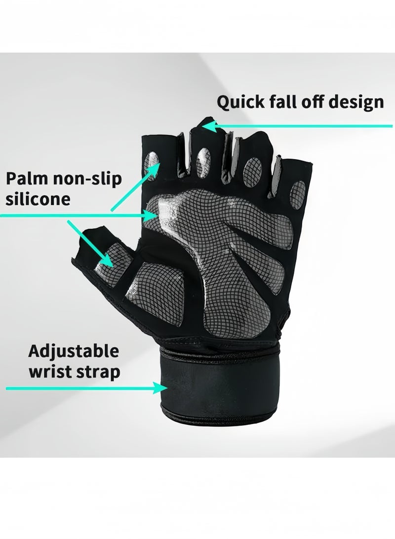 Lee Yon Weightlifting Gloves, Available For Both Men And Women, Non-Slip Silicone And Wrist Support With Adjustable Velcro Straps, Suitable For Fitness Training Weightlifting And Cycling, Black - Image 3