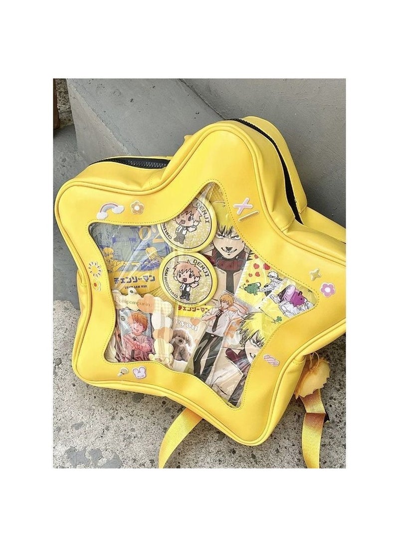ILovhaprty Yellow Star Backpack PU Leather Ita Bag Backpack Y2k Shoulder Bag Aesthetic Cute Backpack  - Image 3