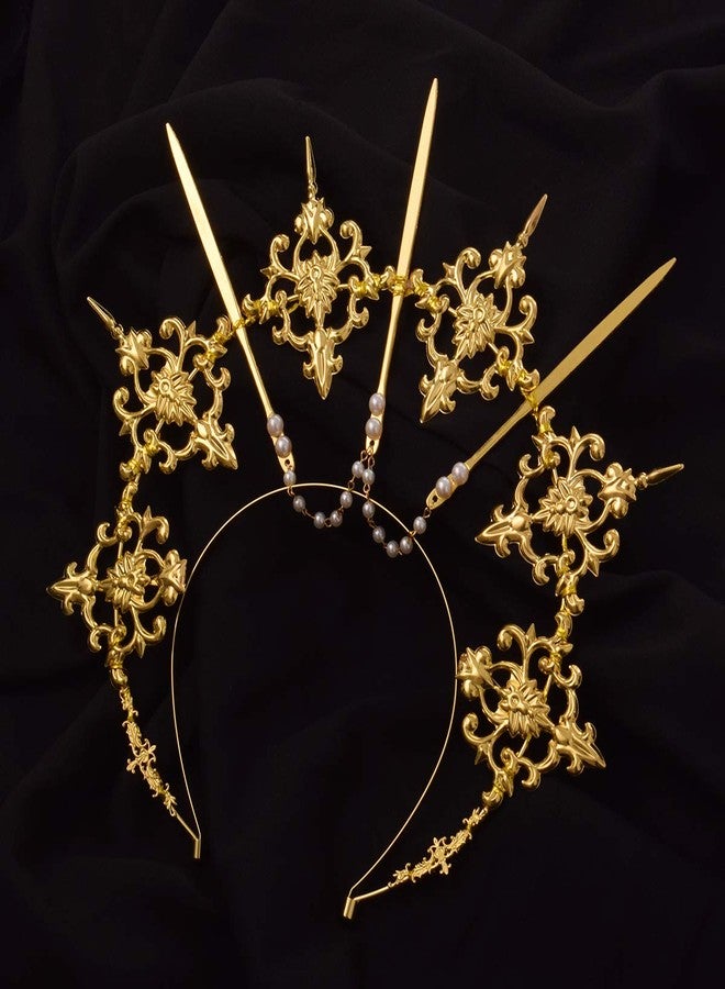 BLESSUME Halo Crown Mary Goddess Headband Women Halloween Costume Headpiece (Gold 10) - Image 4