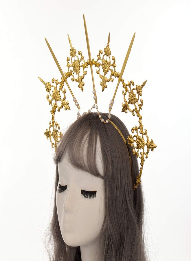 BLESSUME Halo Crown Mary Goddess Headband Women Halloween Costume Headpiece (Gold 10) - Image 5