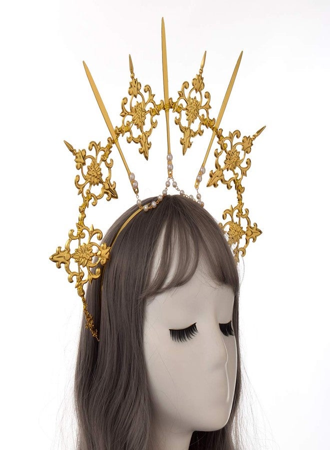 BLESSUME Halo Crown Mary Goddess Headband Women Halloween Costume Headpiece (Gold 10) - Image 3