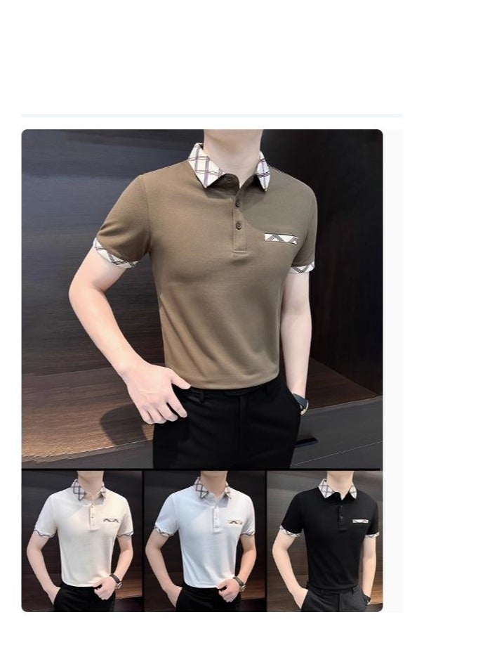 Men's Premium Contrasting Casual T-Shirt Short Sleeved Polo Shirt  - Image 4