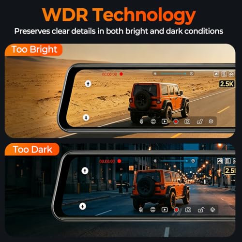 LINGDU 12" Mirror Dash Cam, 4K UHD Front and 2.5K Rear View Dash Camera for Car, with ADAS BSD LCA Smart Mode, GPS, G-Sensor, Loop Recording, Parking Monitor, Voice Control, 5.8GHz WiFi - Image 5