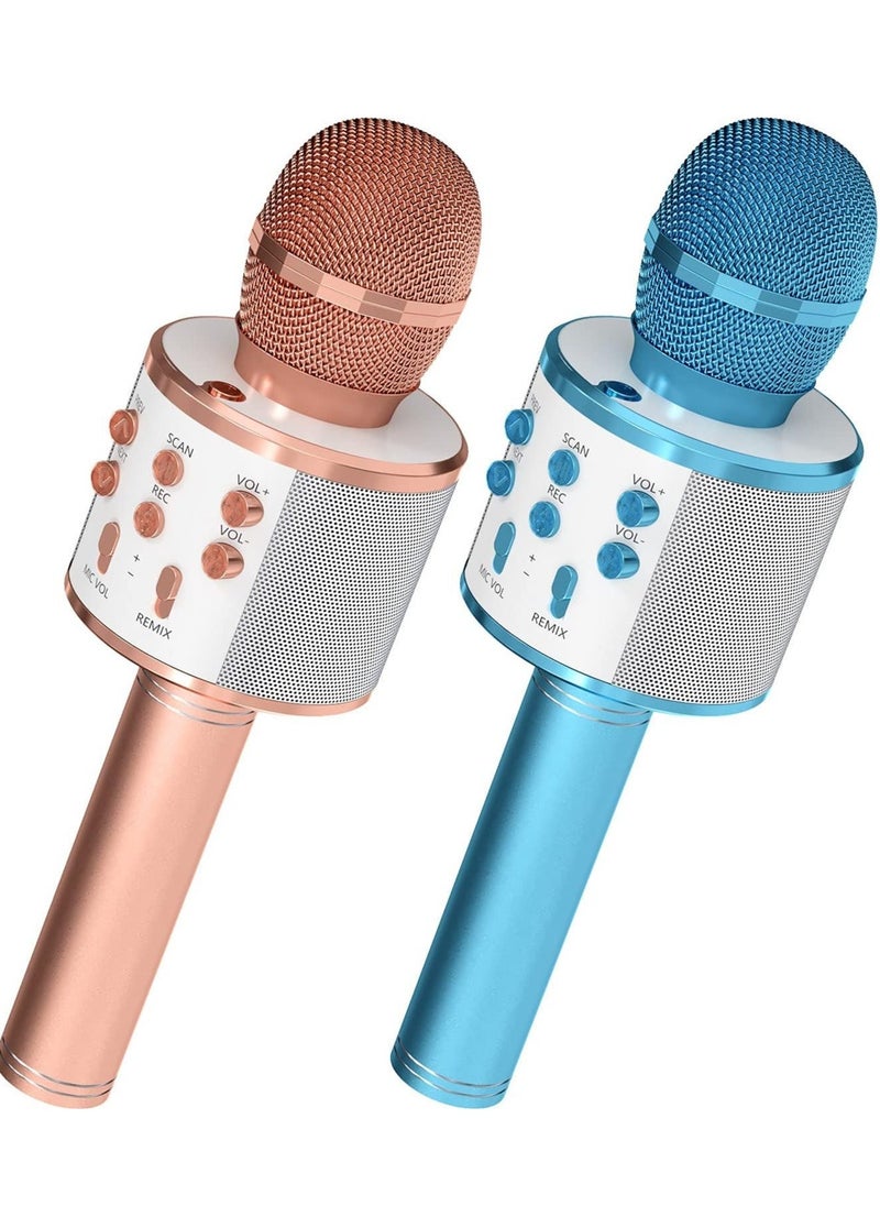 ELTRAZONE 2 Pack Wireless Bluetooth Karaoke Microphone for Kids – Portable Handheld Mic Speaker Machine in Rose Gold & Blue, Perfect Gift for All Ages - Image 1