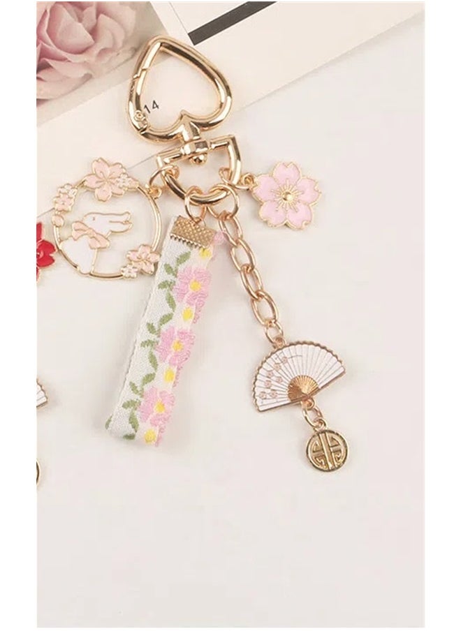 yongsheng Key Ring, Floral Keychain with Metal Charms, Fabric Accessory with Gold Details, Ideal for Keys, Bags, Camera and Phone Cases, Key Holder, Perfect for Travel, Friends Gifts  - Image 4