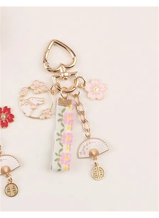 yongsheng Key Ring, Floral Keychain with Metal Charms, Fabric Accessory with Gold Details, Ideal for Keys, Bags, Camera and Phone Cases, Key Holder, Perfect for Travel, Friends Gifts  - Image 5