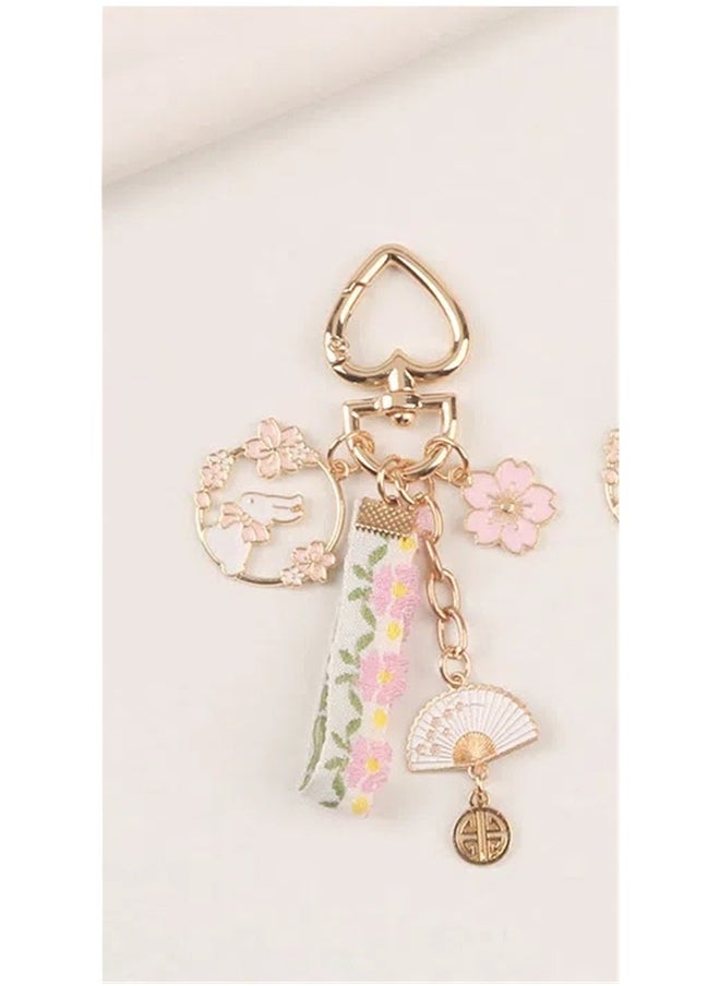 yongsheng Key Ring, Floral Keychain with Metal Charms, Fabric Accessory with Gold Details, Ideal for Keys, Bags, Camera and Phone Cases, Key Holder, Perfect for Travel, Friends Gifts  - Image 2
