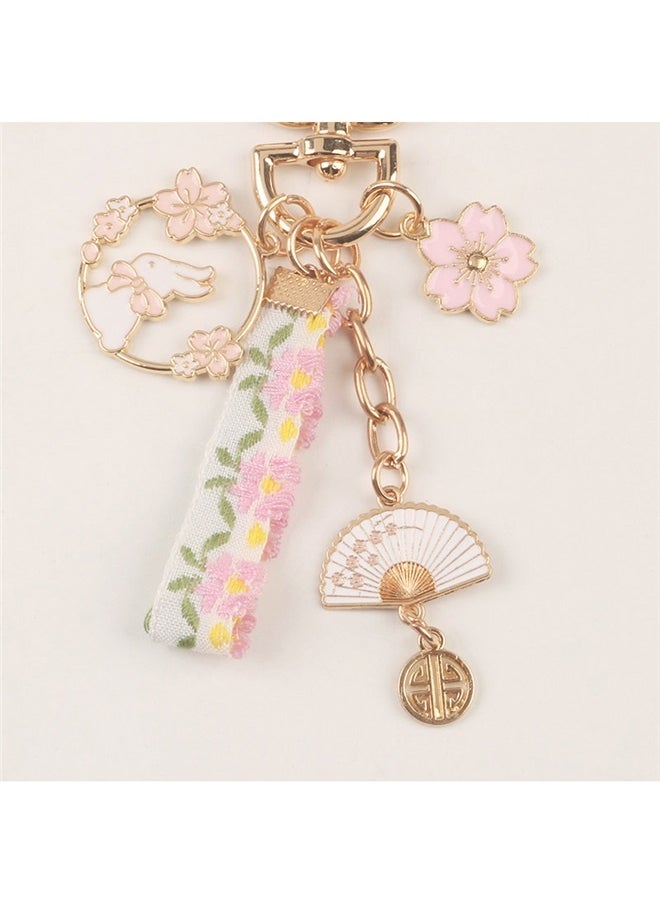 yongsheng Key Ring, Floral Keychain with Metal Charms, Fabric Accessory with Gold Details, Ideal for Keys, Bags, Camera and Phone Cases, Key Holder, Perfect for Travel, Friends Gifts  - Image 3