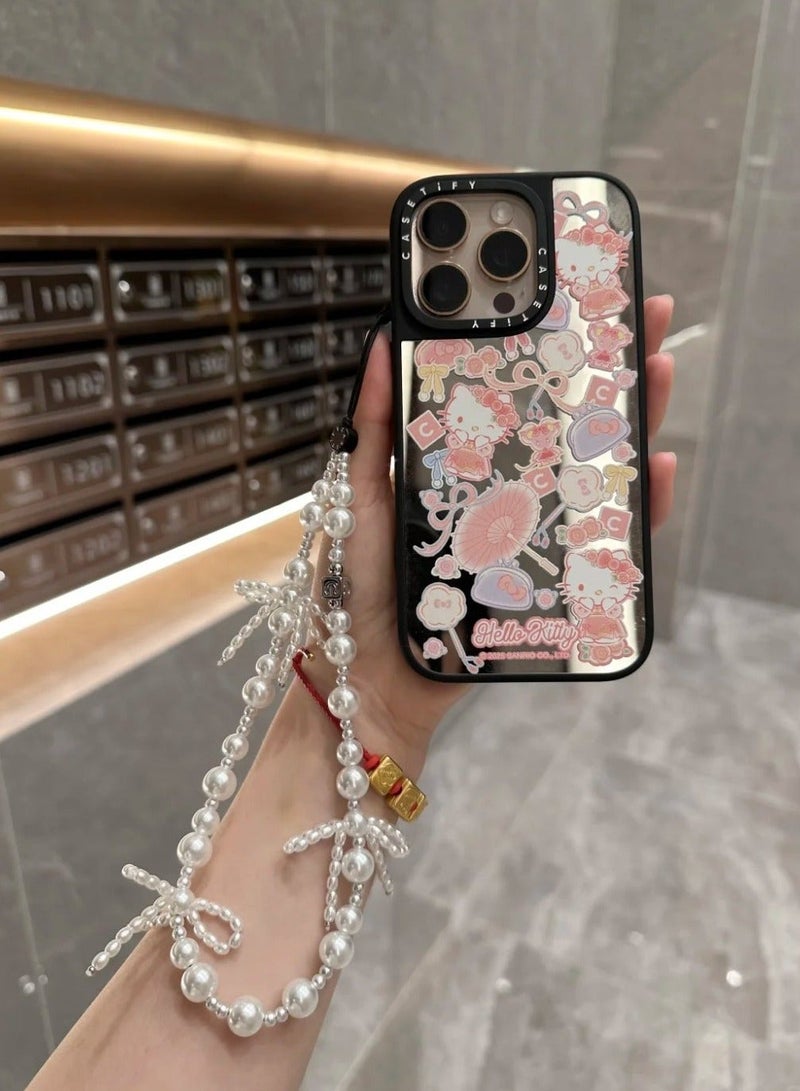 Casetify Pearl Bow Phone Charm Strap, White Faux Pearl Beaded Lanyard with 3 Mini Bowknot, Cute Fashion Decorative Phone Wrist Chain for Women - Image 2