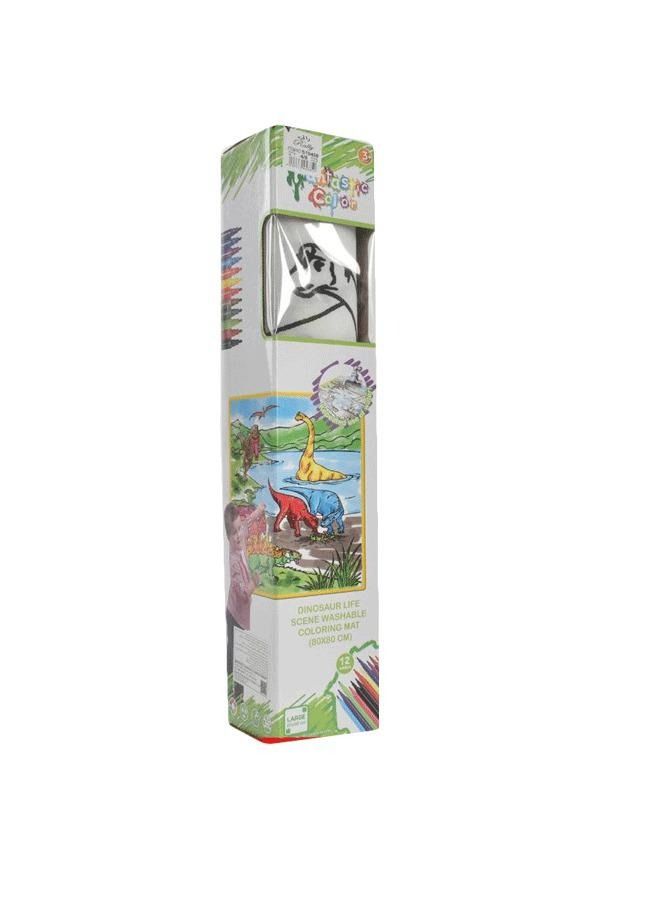 Rally Dinosaur Scene Washable Coloring Mat For Kids  80X80CM