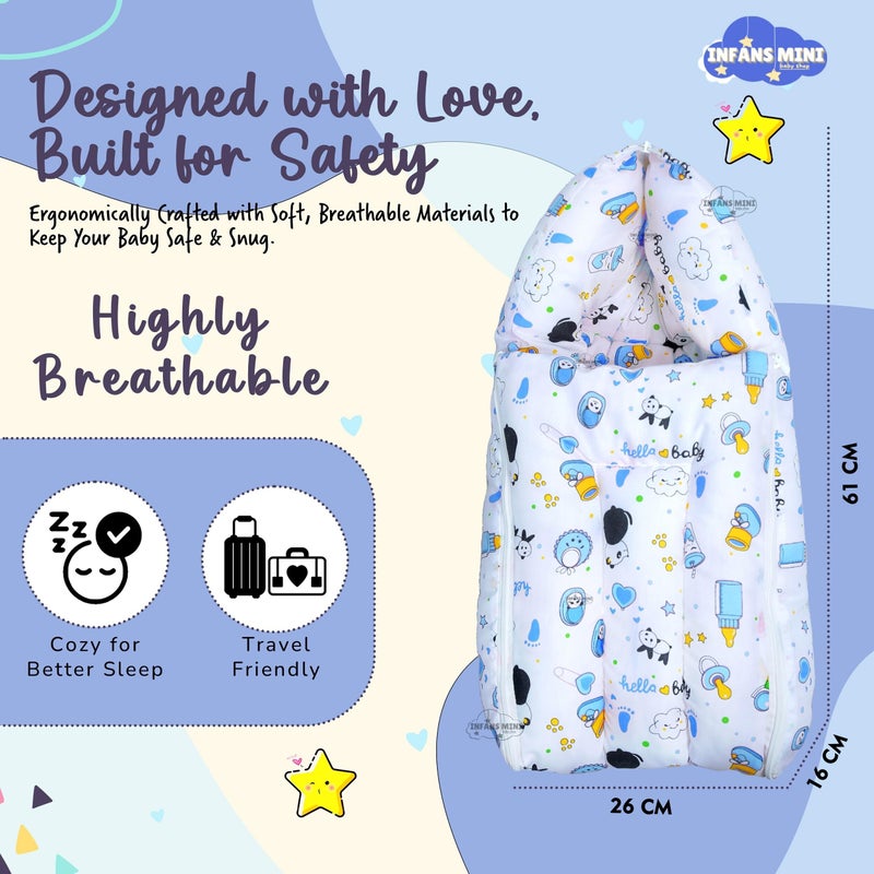 Infans Mini Baby Bedding Set Combo for New Born - Baby Sleeping Bag, Baby Feeding Pillow Ideal for 0 to 6 Months Babies (Panda Blue) - Image 2