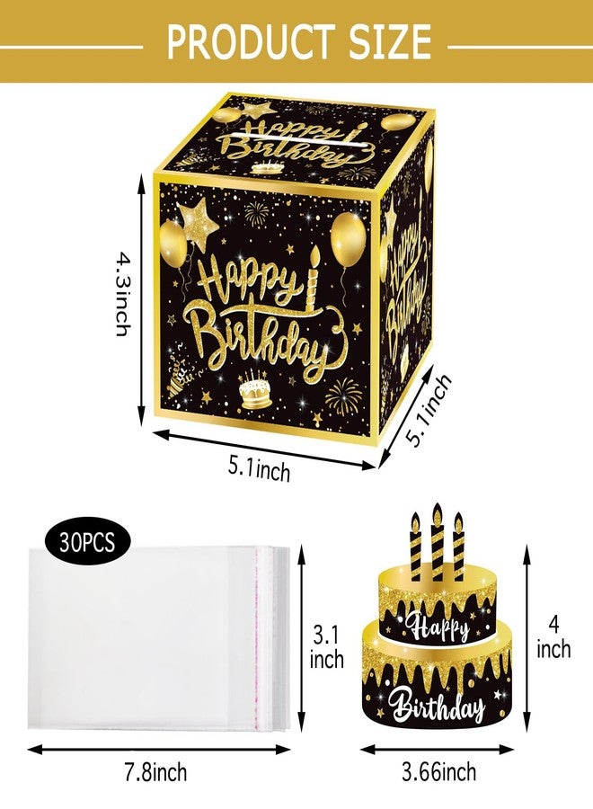 Mivofun Birthday Money Box for Cash Gift Pull, Surprise Gifts Box for Cash, Money Holder with 30Pcs Transparent Bags (Birthday-Black Gold) - Image 2