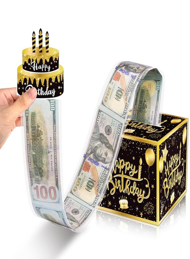 Mivofun Birthday Money Box for Cash Gift Pull, Surprise Gifts Box for Cash, Money Holder with 30Pcs Transparent Bags (Birthday-Black Gold) - Image 1