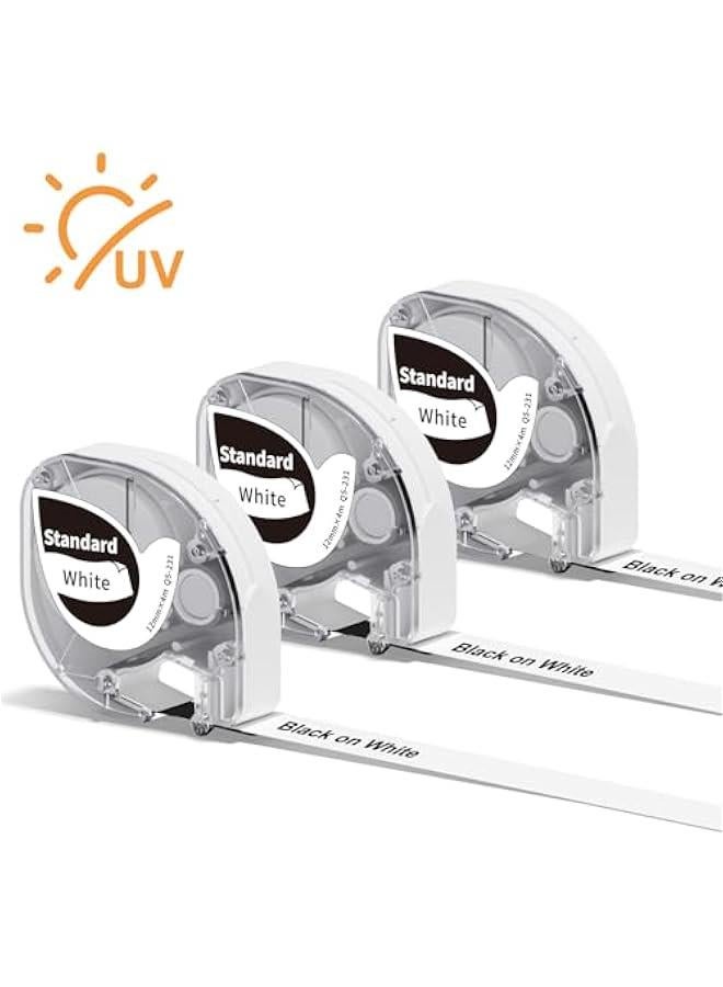 فوميمو شريط صانع الملصقات P12، متوافق مع ملصقات Phomemo P12 مقاس 12 مم 0.47 بوصة أسود على شريط أبيض بديل لـ Dymo Letratag 200B Lt-100H Lt-100T لـ Phomemo P12 & P12 PRO، لصانع الملصقات Phomemo LT12 - Image 1