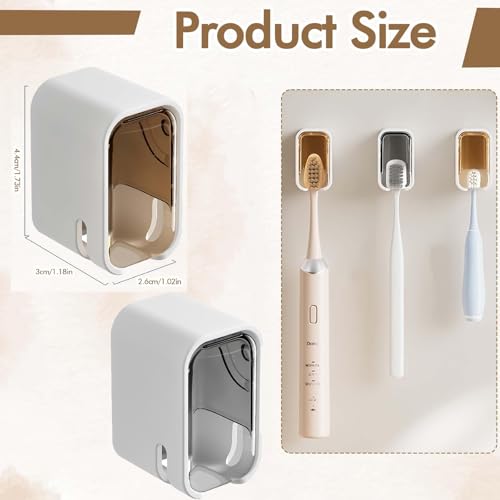 Jubobu Tooth Brush Holder Bathroom 2 PCS,Toothbrush Holder with Dustproof Cover & Clear Window,Removable Toothbrush Cover Wall Mount,Quick-dry,Self Adhesive Toothbrush Organizer for Kids,Family(Brown + Gray) - Image 2