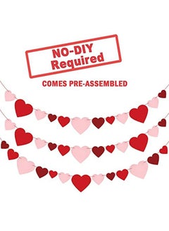 KATCHON Felt Red Valentines Heart Banner No Diy Required 3 Strings | Red Heart Garland For Romantic Decorations Special Night | Heart Decorations Valentines Day Garland For Valentines Day Decorations  - Image 2