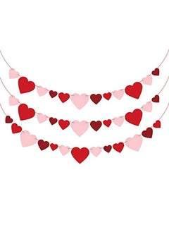 KATCHON Felt Red Valentines Heart Banner No Diy Required 3 Strings | Red Heart Garland For Romantic Decorations Special Night | Heart Decorations Valentines Day Garland For Valentines Day Decorations  - Image 1