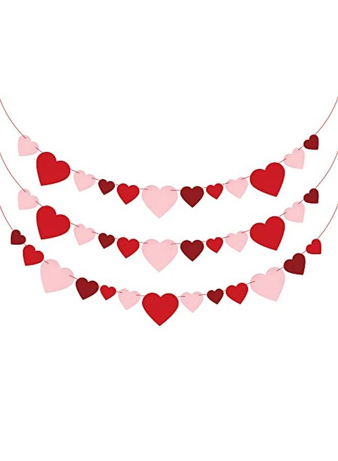 KATCHON Felt Red Valentines Heart Banner No Diy Required 3 Strings | Red Heart Garland For Romantic Decorations Special Night | Heart Decorations Valentines Day Garland For Valentines Day Decorations  - Image 1