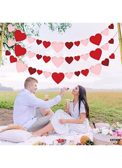 KATCHON Felt Red Valentines Heart Banner No Diy Required 3 Strings | Red Heart Garland For Romantic Decorations Special Night | Heart Decorations Valentines Day Garland For Valentines Day Decorations  - Image 5