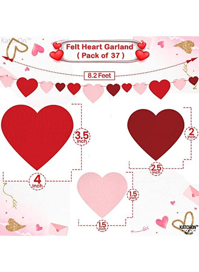 KATCHON Felt Red Valentines Heart Banner No Diy Required 3 Strings | Red Heart Garland For Romantic Decorations Special Night | Heart Decorations Valentines Day Garland For Valentines Day Decorations  - Image 4