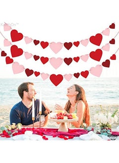KATCHON Felt Red Valentines Heart Banner No Diy Required 3 Strings | Red Heart Garland For Romantic Decorations Special Night | Heart Decorations Valentines Day Garland For Valentines Day Decorations  - Image 3
