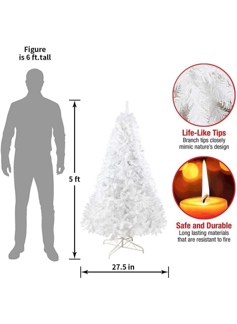 PLKO Artificial Holiday Christmas Tree Premium Pine with Stand and Soft White Branch (White, 5FT) - Image 4
