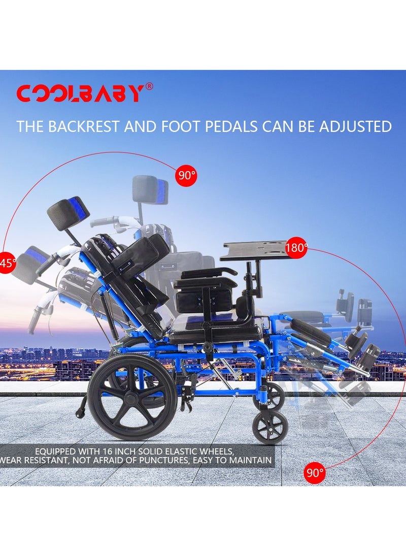 Cerebral Palsy Wheelchair for Children - Foldable Cerebral Palsy Wheelchair Pediatric Manual High Back Reclining Wheelchair - Image 2