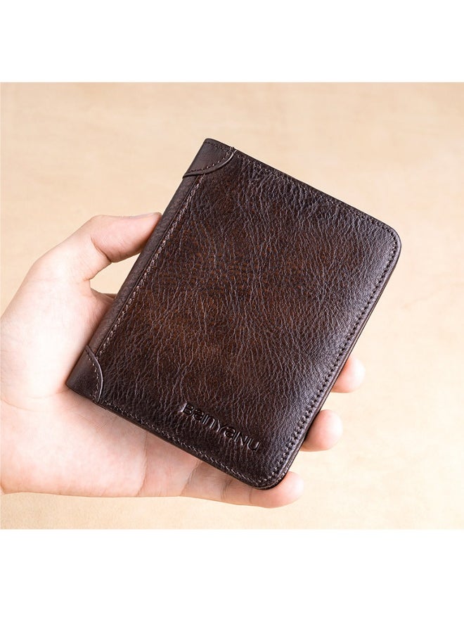 Genuine Leather Wallet Retro Business Design Rfid Protection Short Card Holder Coin Purses Money Bag Men Business Wallet  - Image 1