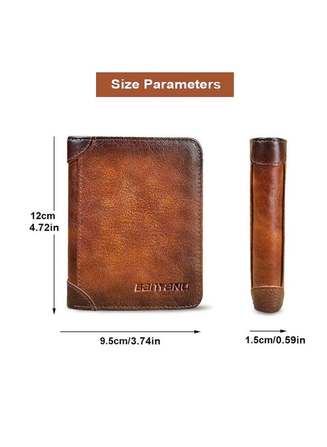 Genuine Leather Wallet Retro Business Design Rfid Protection Short Card Holder Coin Purses Money Bag Men Business Wallet  - Image 4
