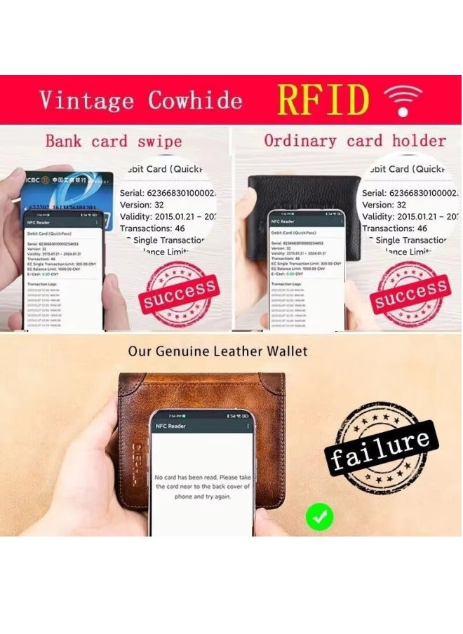 Genuine Leather Wallet Retro Business Design Rfid Protection Short Card Holder Coin Purses Money Bag Men Business Wallet  - Image 3