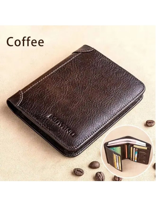 Genuine Leather Wallet Retro Business Design Rfid Protection Short Card Holder Coin Purses Money Bag Men Business Wallet  - Image 2