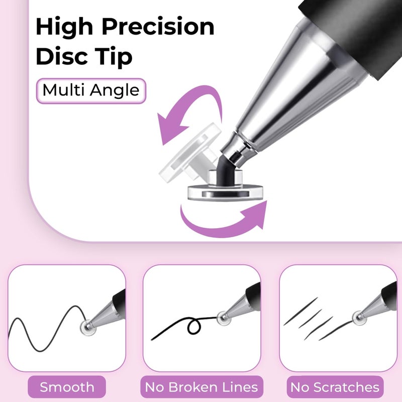 Humble Universal Light Weight Stylus Pen for Smartphone/Tablet/iPad/iPhone/Android & All Touch Screen Devices with Fine Point Disc Tip & Magnetic Cap | Precise Tip for Drawing and Writing - Black - Image 3