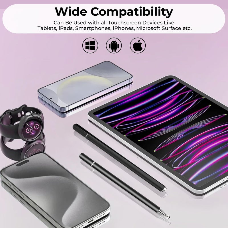 Humble Universal Light Weight Stylus Pen for Smartphone/Tablet/iPad/iPhone/Android & All Touch Screen Devices with Fine Point Disc Tip & Magnetic Cap | Precise Tip for Drawing and Writing - Black - Image 2