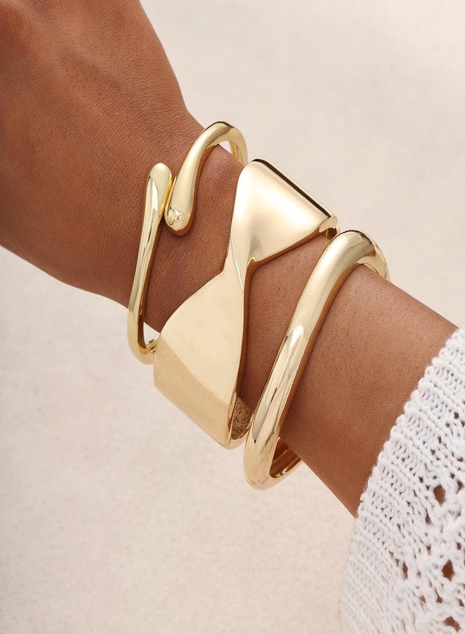 Bowdcvy Chunky Gold Bangle Bracelets for Women Trendy Stack Cuff Bracelet Irregular Statement Fashion Minimalist Jewelry Gift Accessories (style 2) - Image 2
