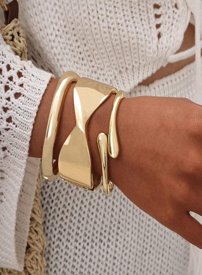 Bowdcvy Chunky Gold Bangle Bracelets for Women Trendy Stack Cuff Bracelet Irregular Statement Fashion Minimalist Jewelry Gift Accessories (style 2) - Image 3