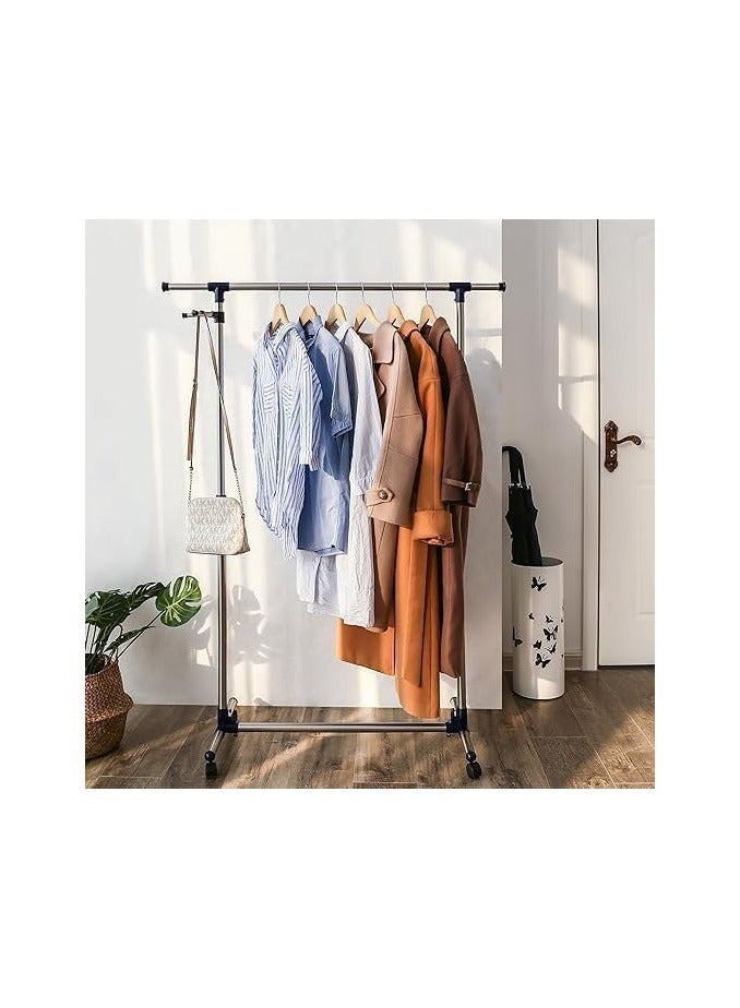 رف ملابس قابل للتعديل، حامل ملابس معلق مع عجلات، أزرق LLR01L، 150 × 44 × 165 سم، عجلات. - Image 1