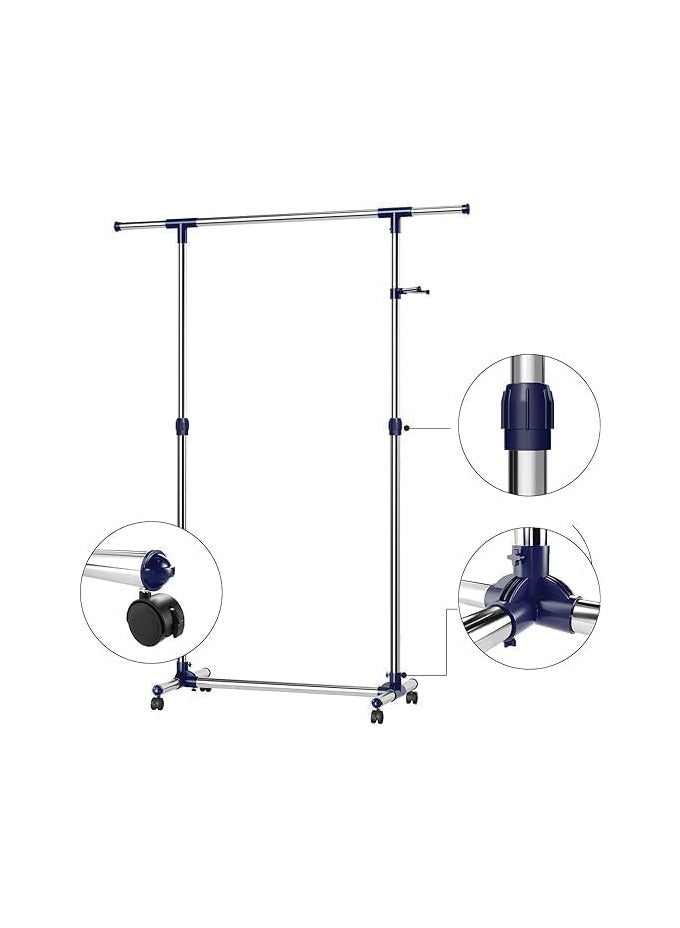 رف ملابس قابل للتعديل، حامل ملابس معلق مع عجلات، أزرق LLR01L، 150 × 44 × 165 سم، عجلات. - Image 3