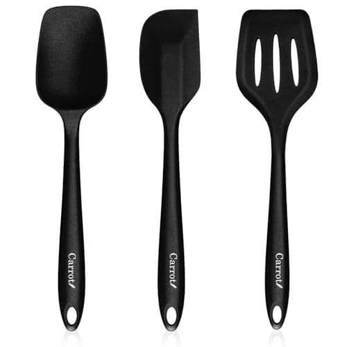 Carrot - Silicone Spatula Set of 3, Large Heat Resistant Spatula for Cooking, Baking and Mixing, Non-Stick Cookware for Kitchen, BPA Free, Flexible, Seamless Design (Black) - Image 1