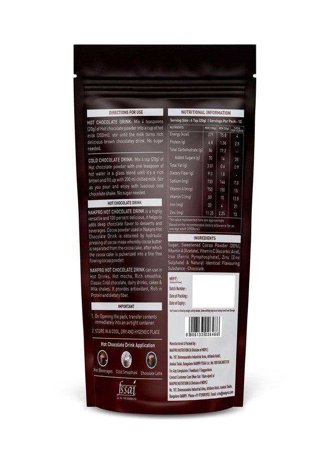 NAKPRO Hot & Cold Chocolate Drink Powder Mix, 250g | No Preservatives, Added Vitamins & Minerals for Immunity Support | Vegan & Gluten Free | Thick & Chocolatey Drink - Image 2