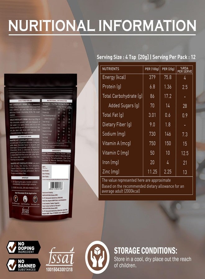 NAKPRO Hot & Cold Chocolate Drink Powder Mix, 250g | No Preservatives, Added Vitamins & Minerals for Immunity Support | Vegan & Gluten Free | Thick & Chocolatey Drink - Image 3